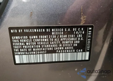 2017 Volkswagen Jetta Se z USA, uszkodzony, nr VIN 3VWDB7AJ3HM264637